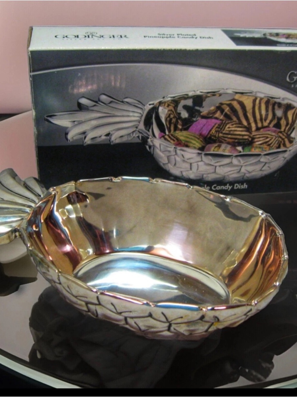 Pineapple Candy Dish GODINGER SILVER ART CO Bowl Silver Plated Tiki Party 9X5X4